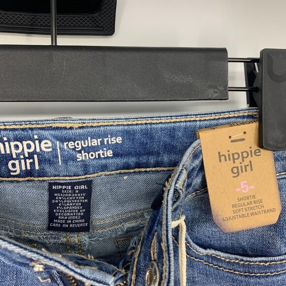 Hippie Girl Denim Shorts Shortie Snap Button Distressed Adjustable - Picture 2 of 6